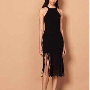 Sandro Fringe Knit Midi Dress with Slip - M / 38